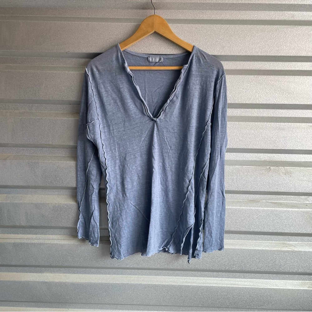 CP shades linen long sleeve eith raw edge details